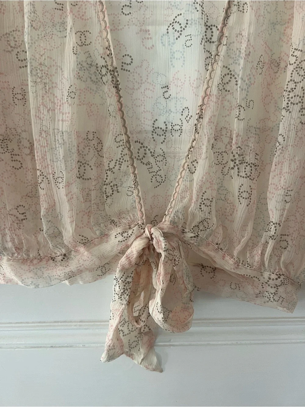 CHANEL Sheer Pale Beige Tie-Front Blouse